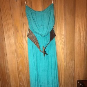 Turquoise high low strapless dress